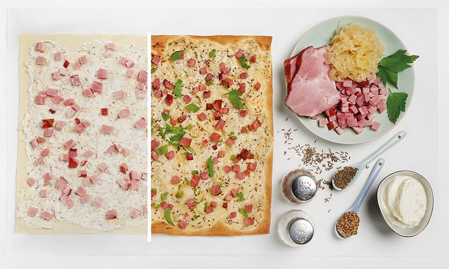 Rezept Flammkuchen mit Sauerkraut und Geselchtem Tante Fanny