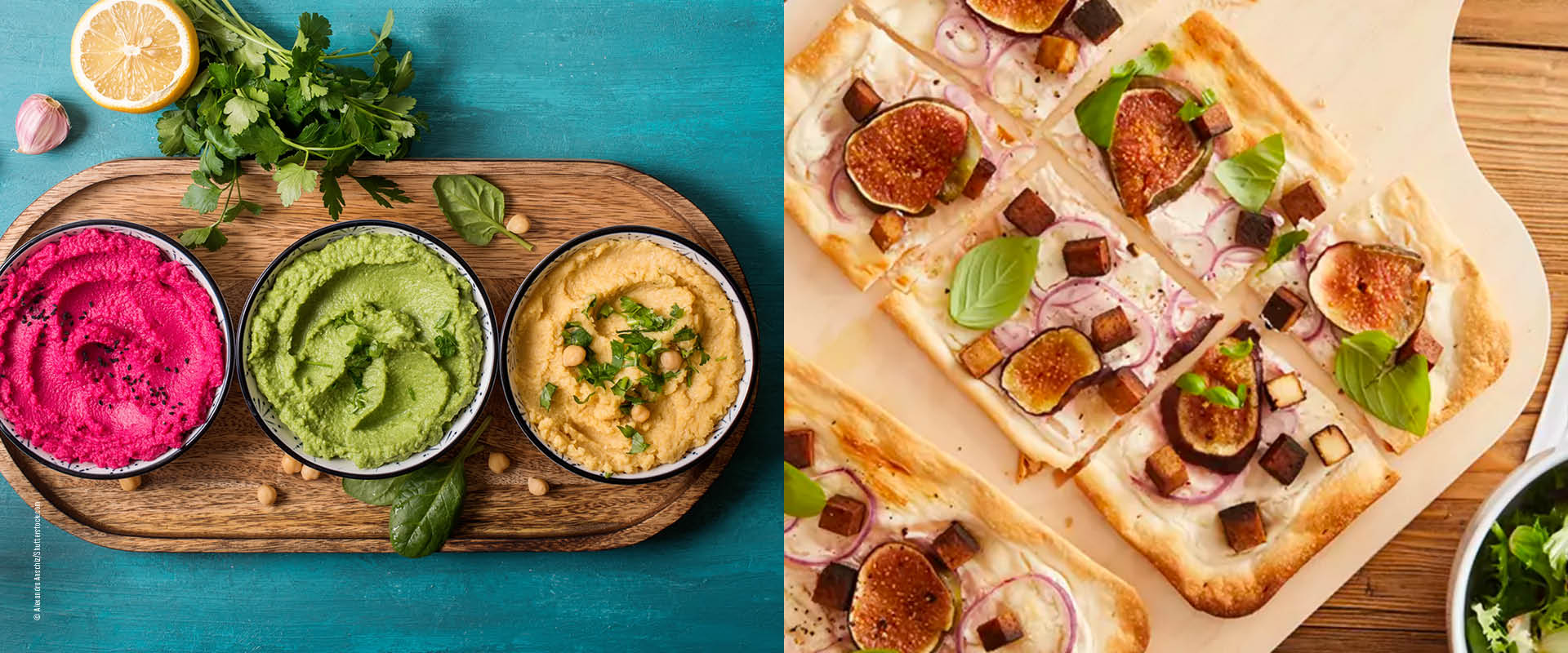Flammkuchen mit Hummus bestreichen