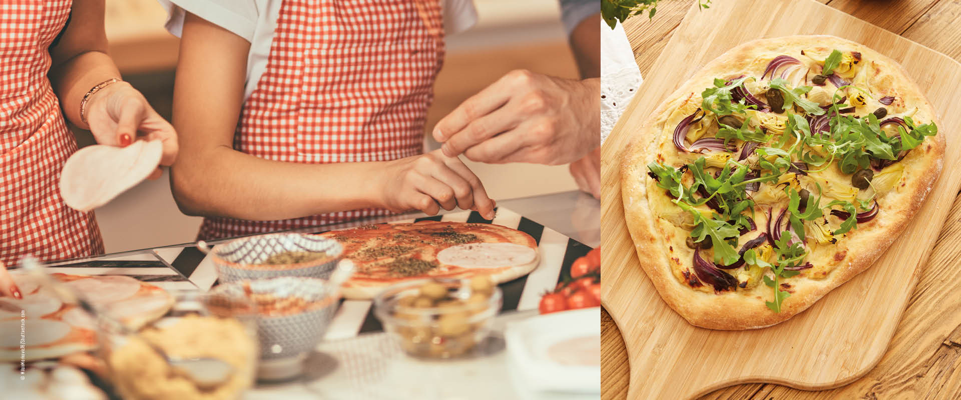 Familie belegt Pizzateig